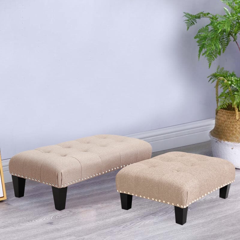 Linen Buttoned Rocking Chair & Footstool Set Rocking Chairs Living and Home Footstool Set Ash Pink 