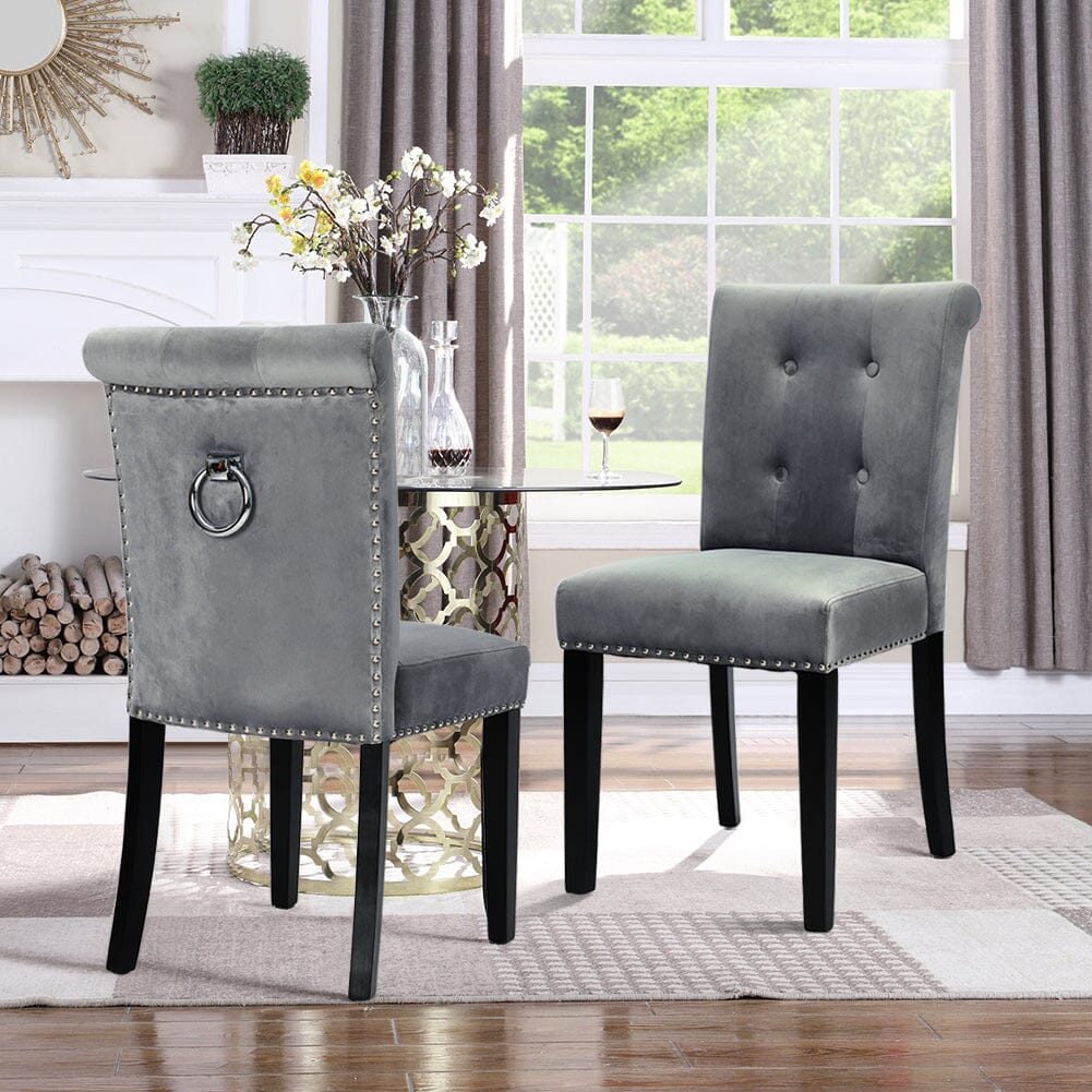 Velvet Upholstered Dining Chair with Button-Tufted Details – Light Grey Living and Home 