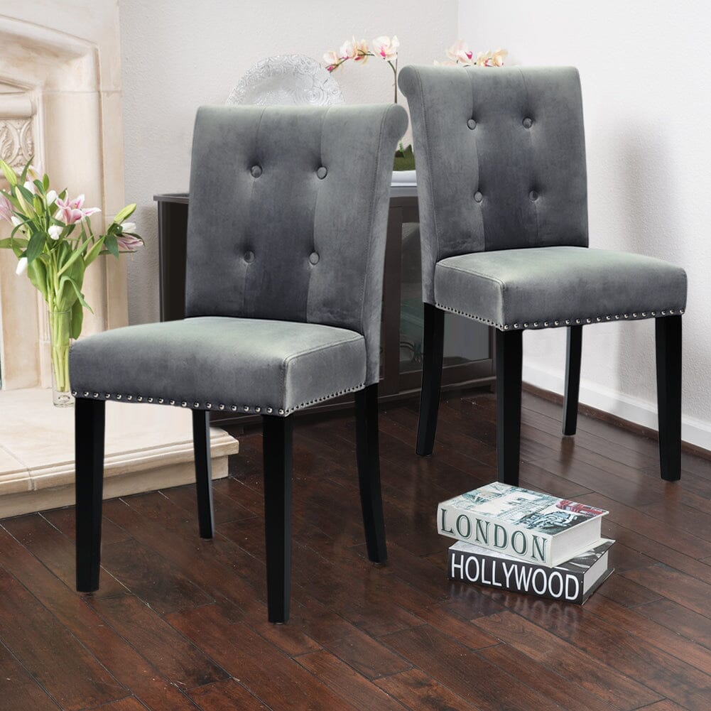 Velvet Upholstered Dining Chair with Button-Tufted Details – Light Grey Living and Home 