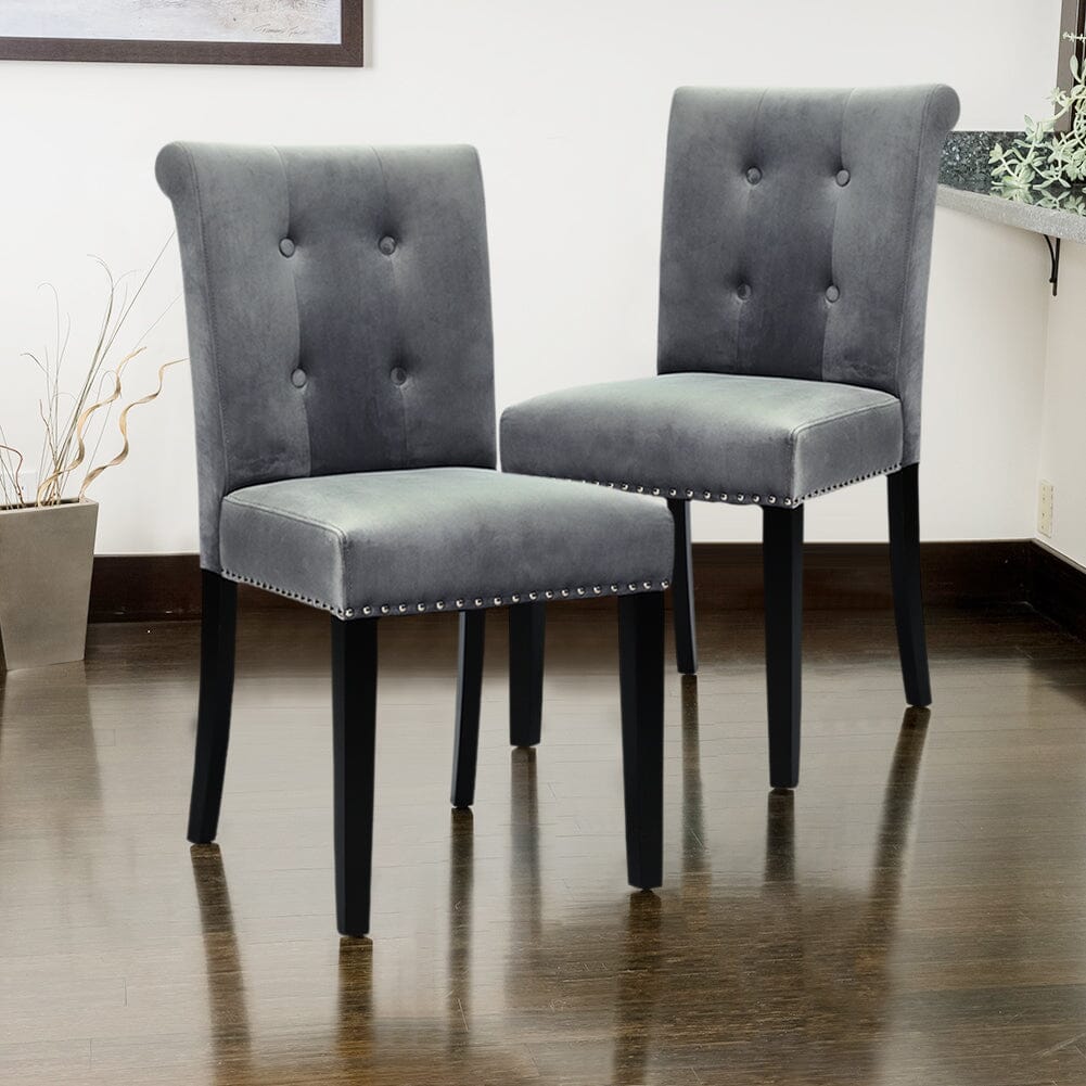 Velvet Upholstered Dining Chair with Button-Tufted Details – Light Grey Living and Home 
