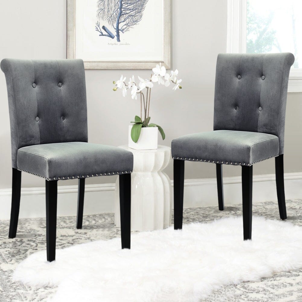 Velvet Upholstered Dining Chair with Button-Tufted Details – Light Grey Living and Home 