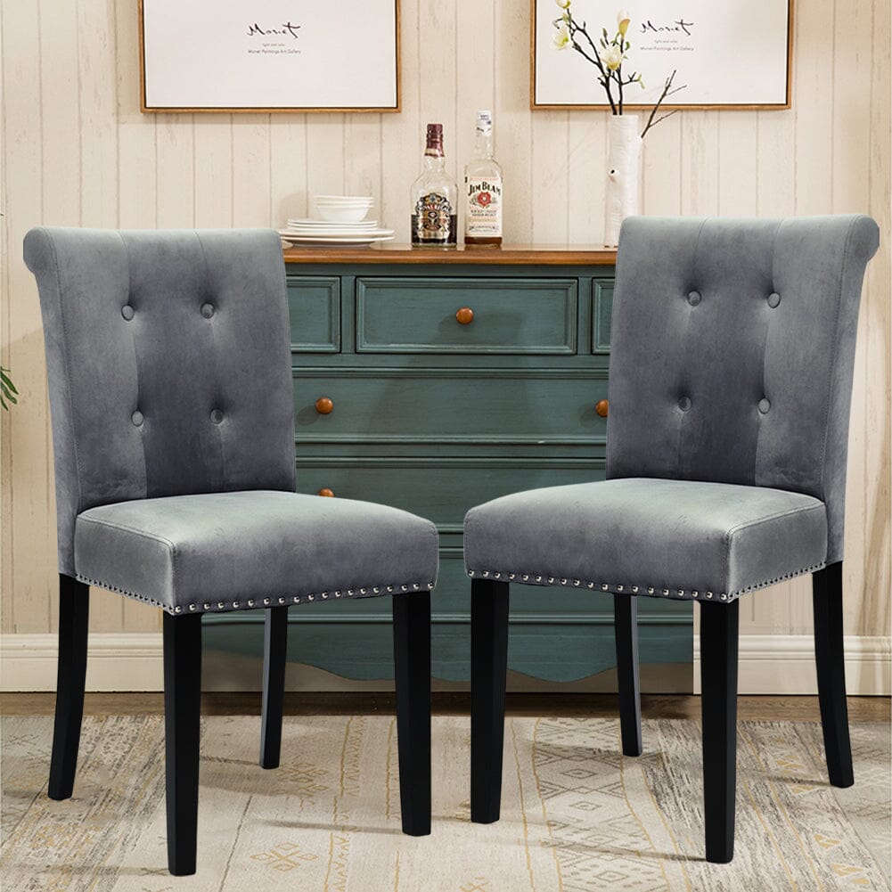 Velvet Upholstered Dining Chair with Button-Tufted Details – Light Grey Living and Home 