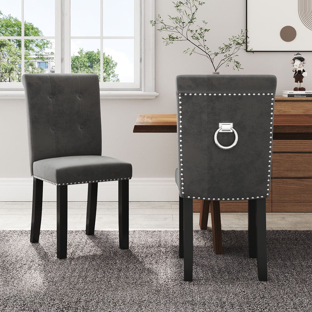 Velvet Upholstered Dining Chair with Button-Tufted Details – Light Grey Living and Home 