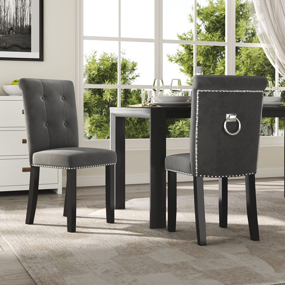 Velvet Upholstered Dining Chair with Button-Tufted Details – Light Grey Living and Home 