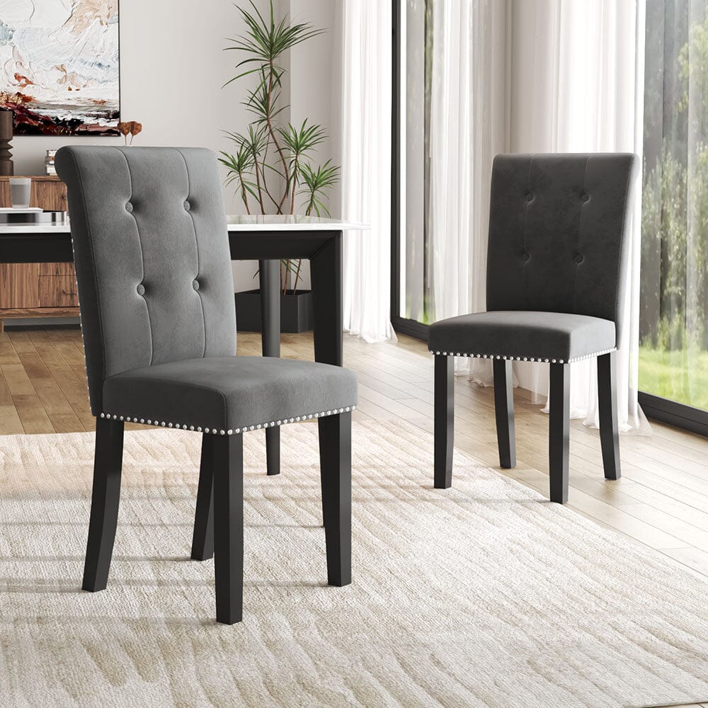 Velvet Upholstered Dining Chair with Button-Tufted Details – Light Grey Living and Home 