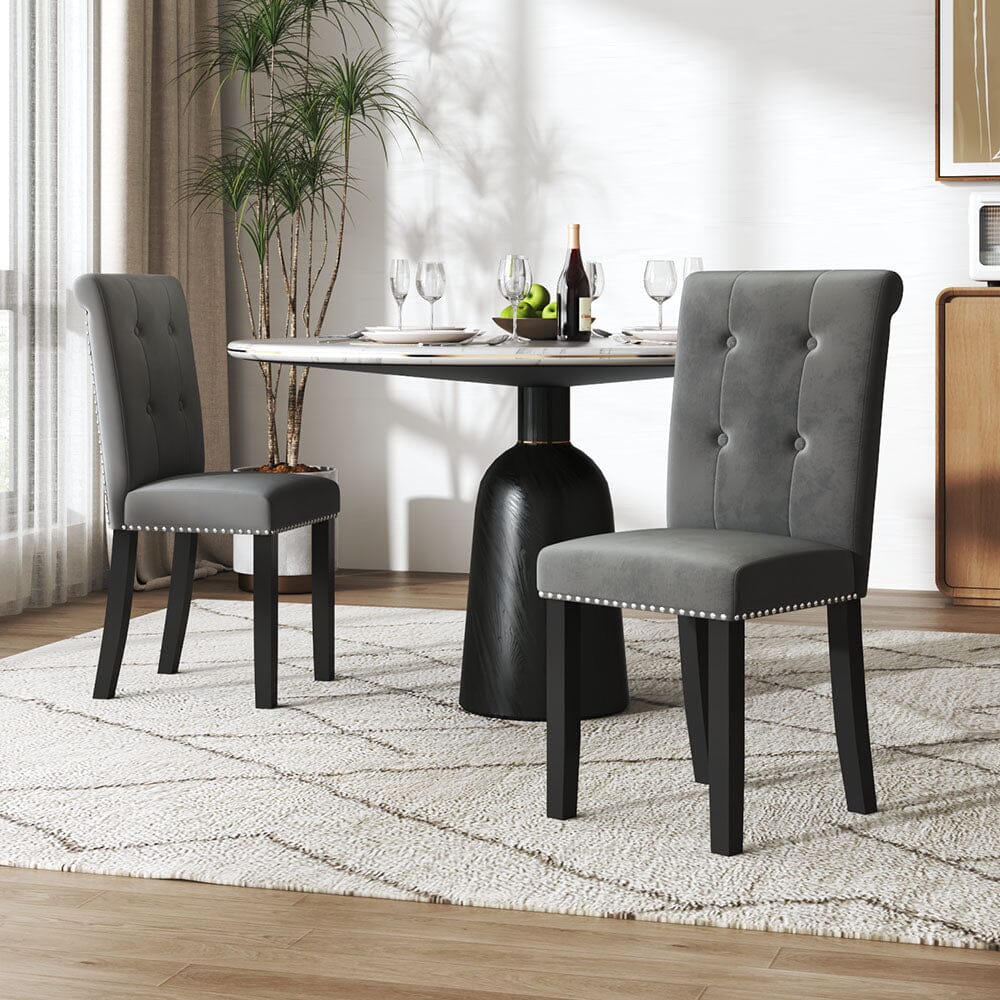Velvet Upholstered Dining Chair with Button-Tufted Details – Light Grey Living and Home 