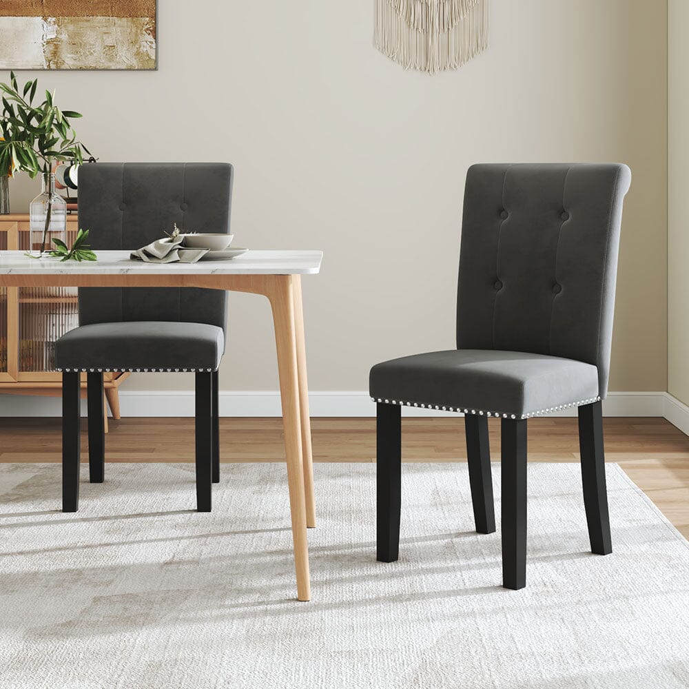 Velvet Upholstered Dining Chair with Button-Tufted Details – Light Grey Living and Home 