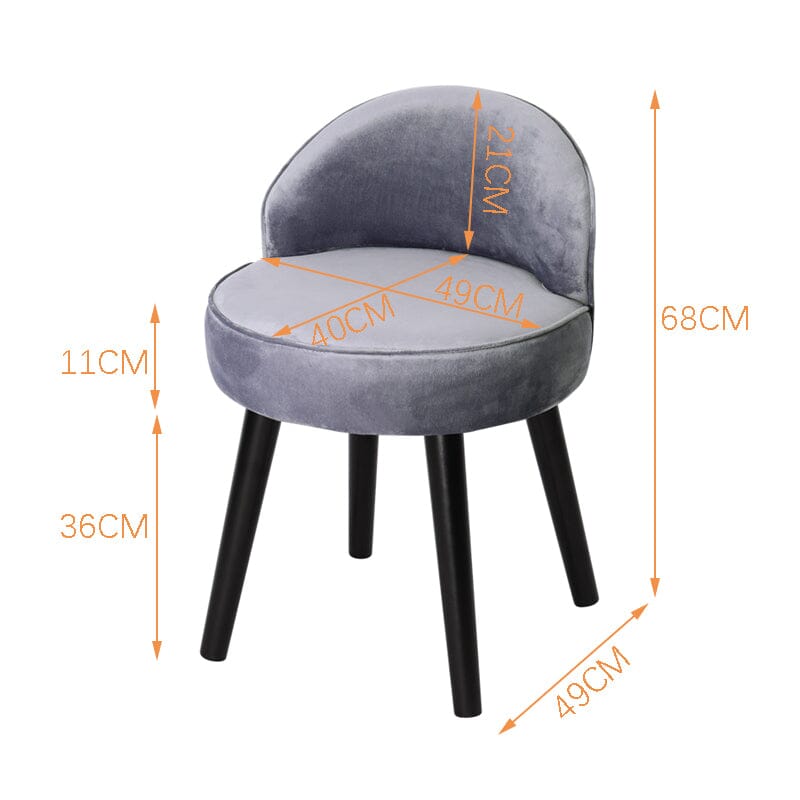 Plush Velvet Vanity Stool with Curved Backrest & Black Rubber Wood Legs Living and Home 