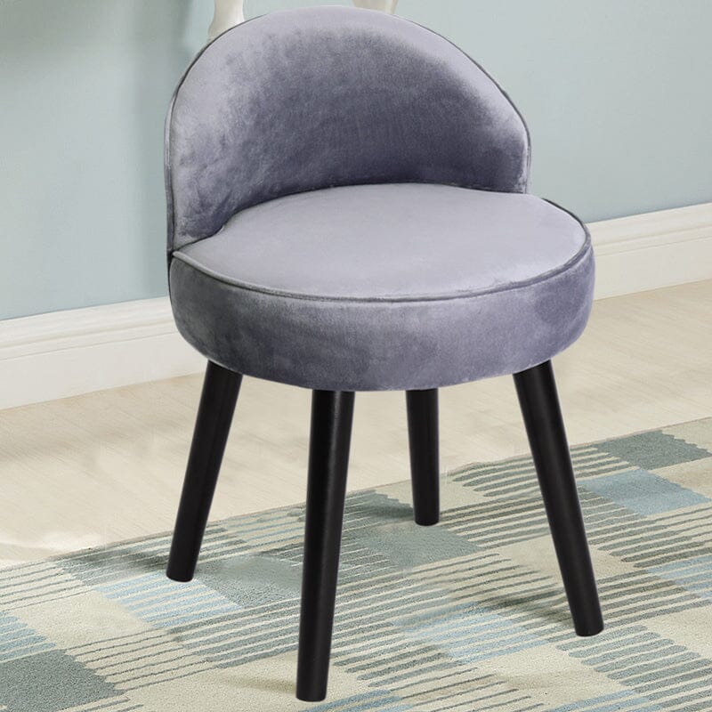 Plush Velvet Vanity Stool with Curved Backrest & Black Rubber Wood Legs Living and Home 
