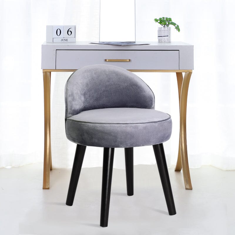 Plush Velvet Vanity Stool with Curved Backrest & Black Rubber Wood Legs Living and Home 