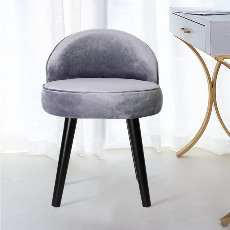 Plush Velvet Vanity Stool with Curved Backrest & Black Rubber Wood Legs Living and Home 