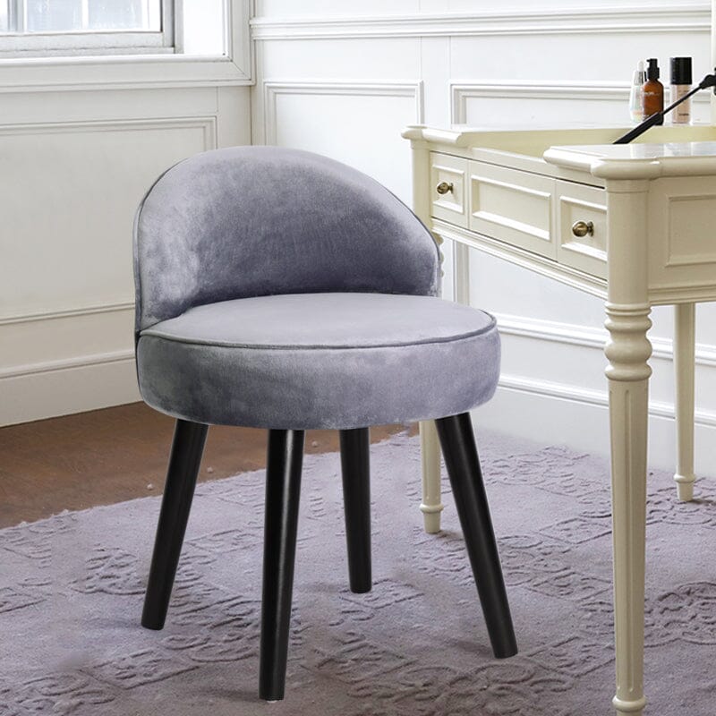 Plush Velvet Vanity Stool with Curved Backrest & Black Rubber Wood Legs Living and Home 