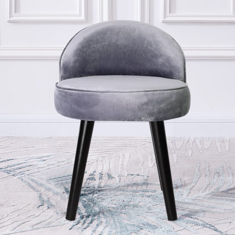 Plush Velvet Vanity Stool with Curved Backrest & Black Rubber Wood Legs Living and Home 