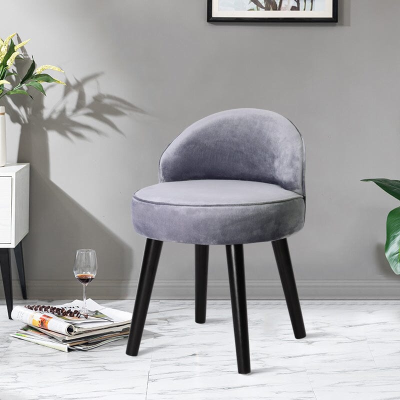 Plush Velvet Vanity Stool with Curved Backrest & Black Rubber Wood Legs Living and Home 