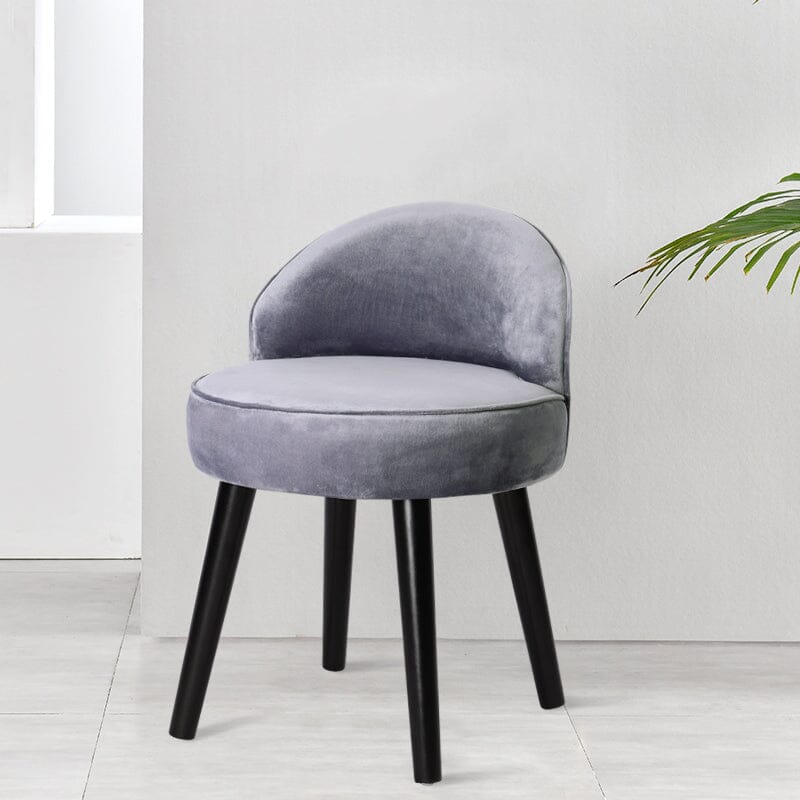 Plush Velvet Vanity Stool with Curved Backrest & Black Rubber Wood Legs Living and Home 