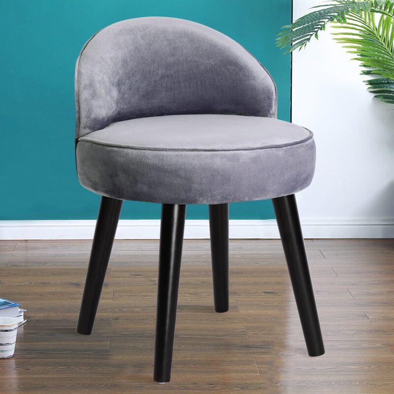 Plush Velvet Vanity Stool with Curved Backrest & Black Rubber Wood Legs Living and Home 