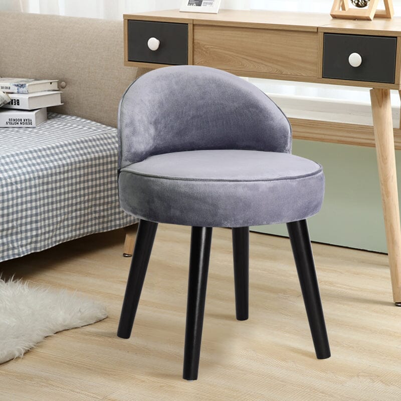 Plush Velvet Vanity Stool with Curved Backrest & Black Rubber Wood Legs Living and Home 