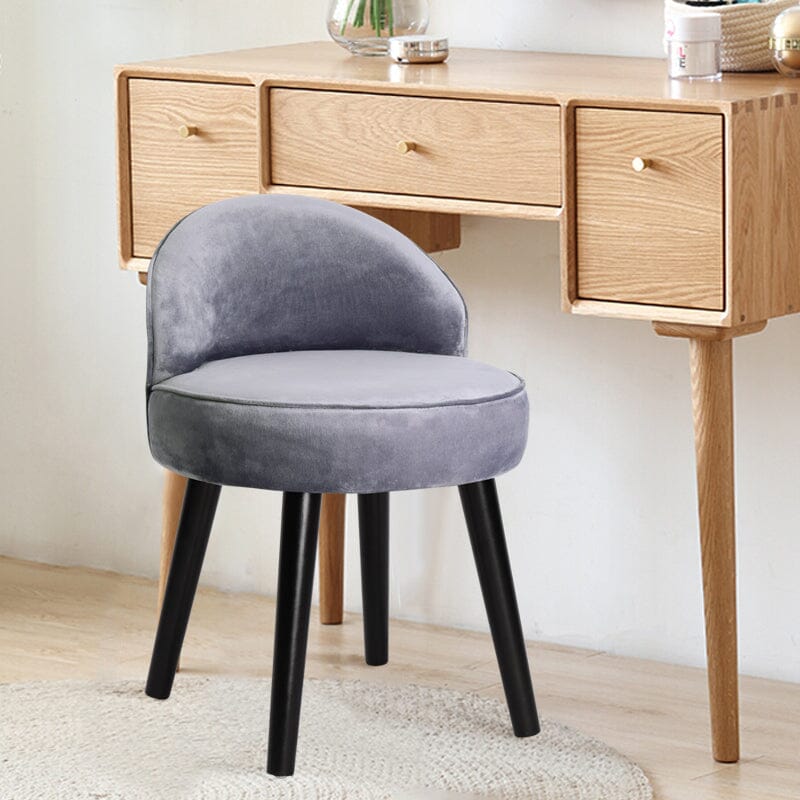 Plush Velvet Vanity Stool with Curved Backrest & Black Rubber Wood Legs Living and Home 