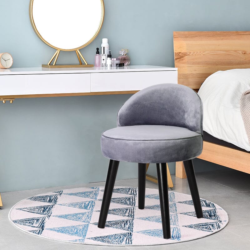 Plush Velvet Vanity Stool with Curved Backrest & Black Rubber Wood Legs Living and Home 