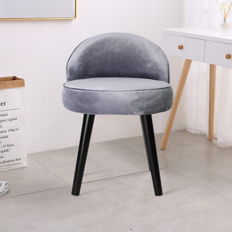 Plush Velvet Vanity Stool with Curved Backrest & Black Rubber Wood Legs Living and Home 