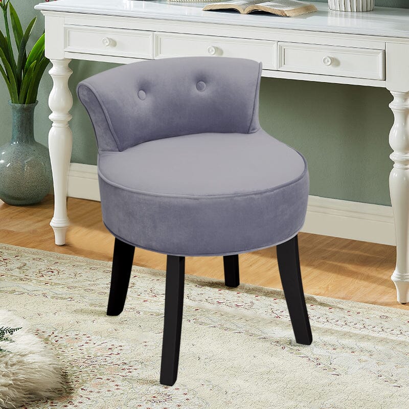 Velvet Upholstered Vanity Stool with Button-Tufted Backrest Living and Home Light Gray 