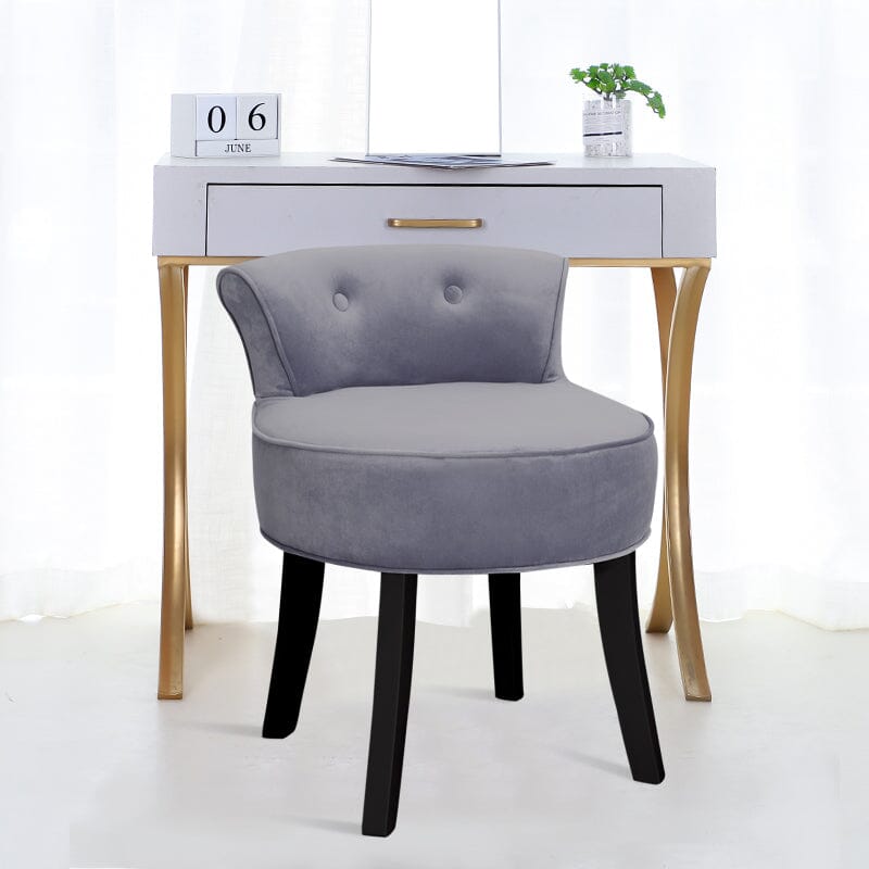 Velvet Upholstered Vanity Stool with Button-Tufted Backrest Living and Home 
