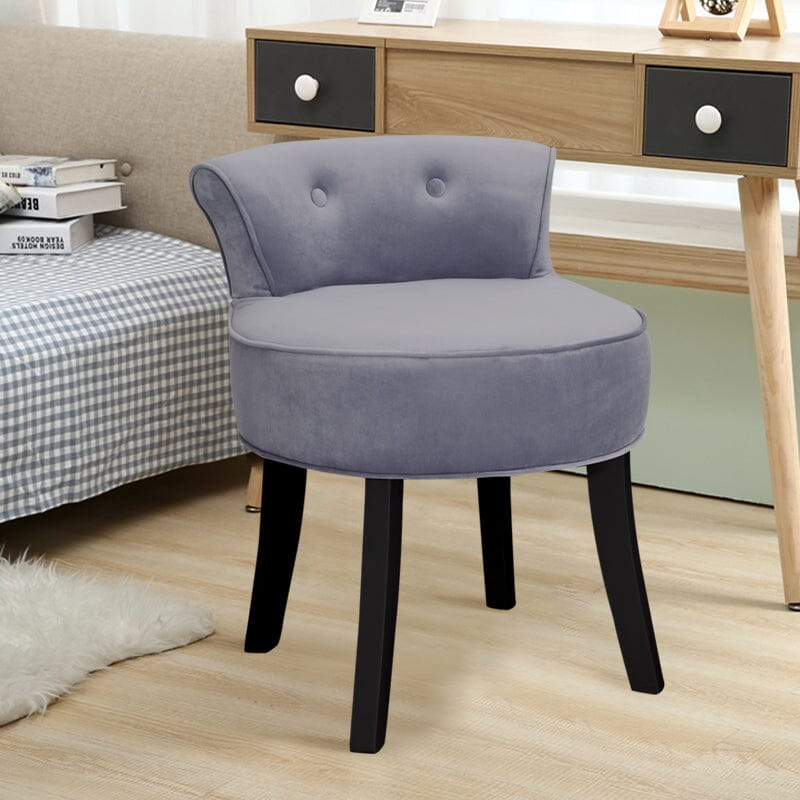 Velvet Upholstered Vanity Stool with Button-Tufted Backrest Living and Home 