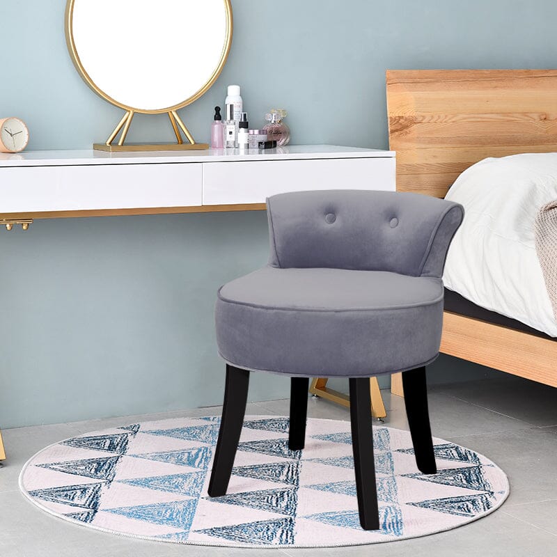 Velvet Upholstered Vanity Stool with Button-Tufted Backrest Living and Home 