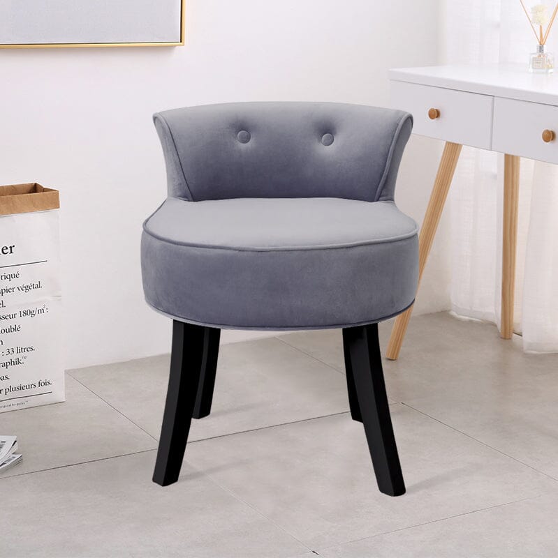 Velvet Upholstered Vanity Stool with Button-Tufted Backrest Living and Home 