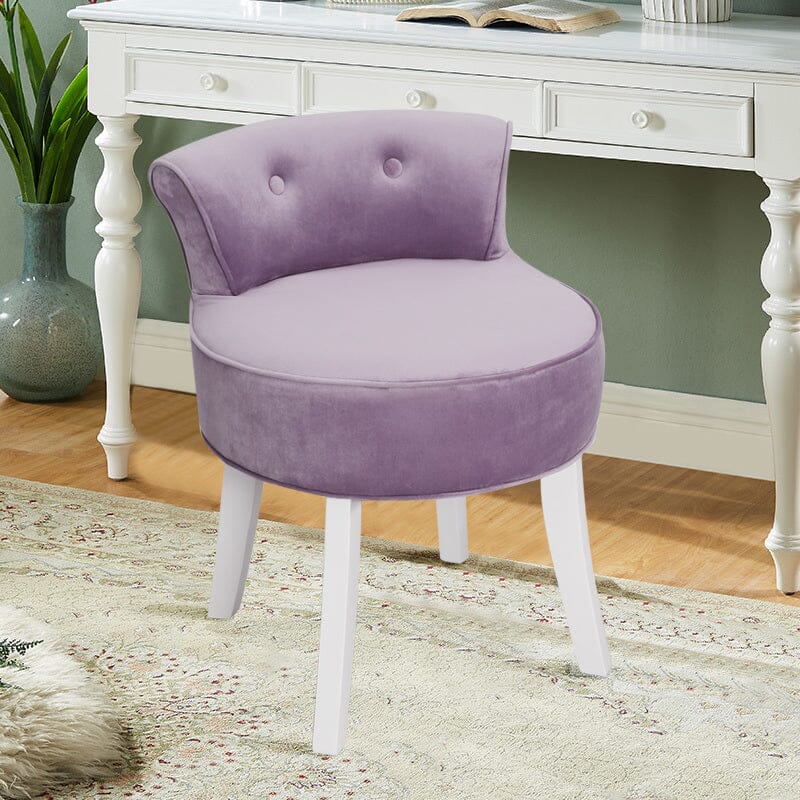 Velvet Upholstered Vanity Stool with Button-Tufted Backrest Living and Home Purple 