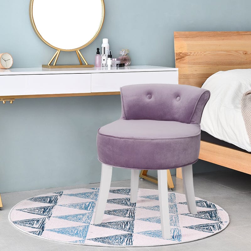 Velvet Upholstered Vanity Stool with Button-Tufted Backrest Living and Home 