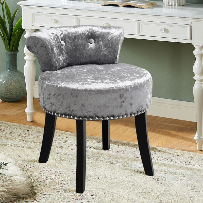 Crushed Velvet Vanity Stool with Button-Tufted Backrest Living and Home 