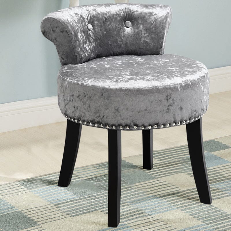 Crushed Velvet Vanity Stool with Button-Tufted Backrest Living and Home 