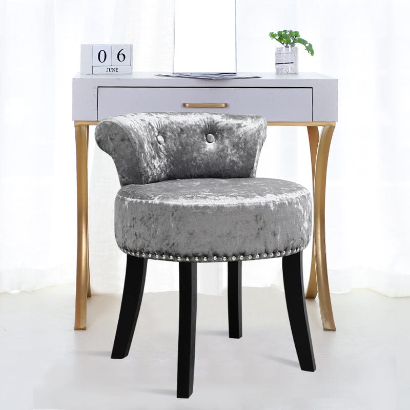 Crushed Velvet Vanity Stool with Button-Tufted Backrest Living and Home 