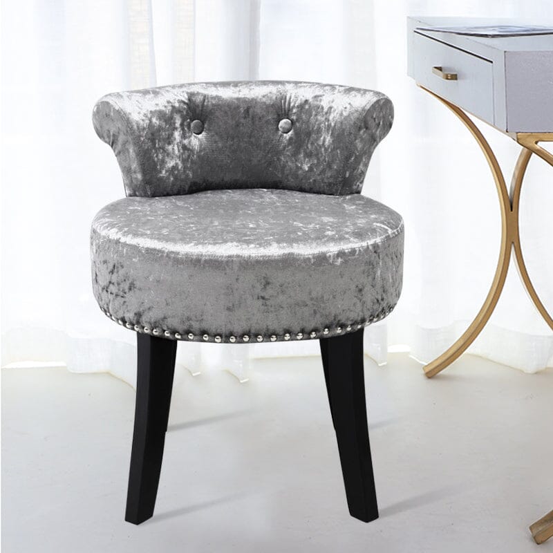 Crushed Velvet Vanity Stool with Button-Tufted Backrest Living and Home 