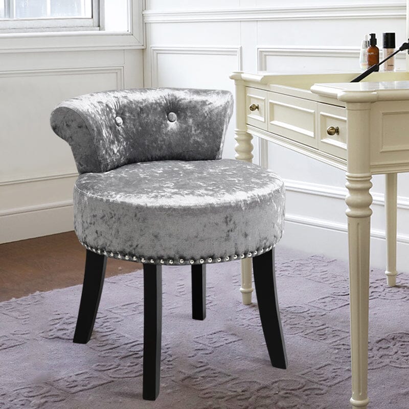 Crushed Velvet Vanity Stool with Button-Tufted Backrest Living and Home 