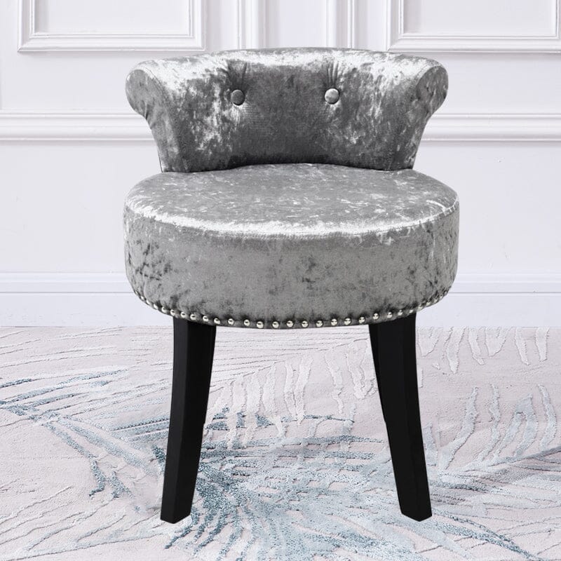 Crushed Velvet Vanity Stool with Button-Tufted Backrest Living and Home 