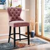 Dining Bar Chairs Wooden Velvet Buttoned Bar Stool Bar Stools Living and Home Pink 1 Chair 