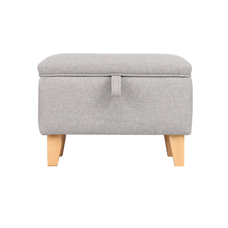 Linen Upholstered Storage Footstool with Solid Wood Legs and Lift-Up Seat Living and Home 