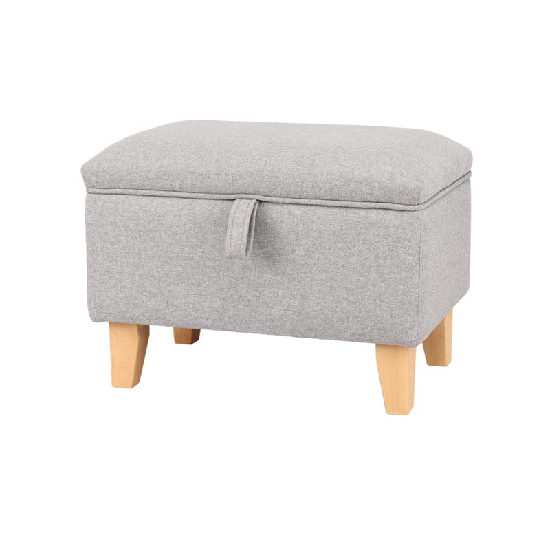 Linen Upholstered Storage Footstool with Solid Wood Legs and Lift-Up Seat Living and Home S Light gray 