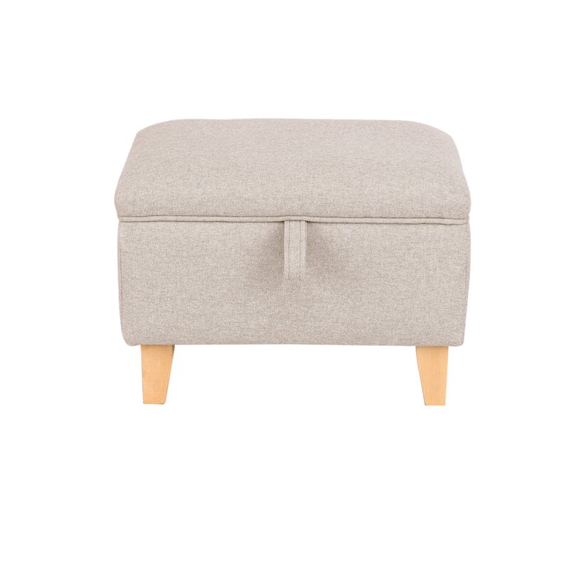 Linen Upholstered Storage Footstool with Solid Wood Legs and Lift-Up Seat Living and Home 