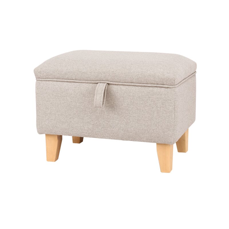 Linen Upholstered Storage Footstool with Solid Wood Legs and Lift-Up Seat Living and Home 