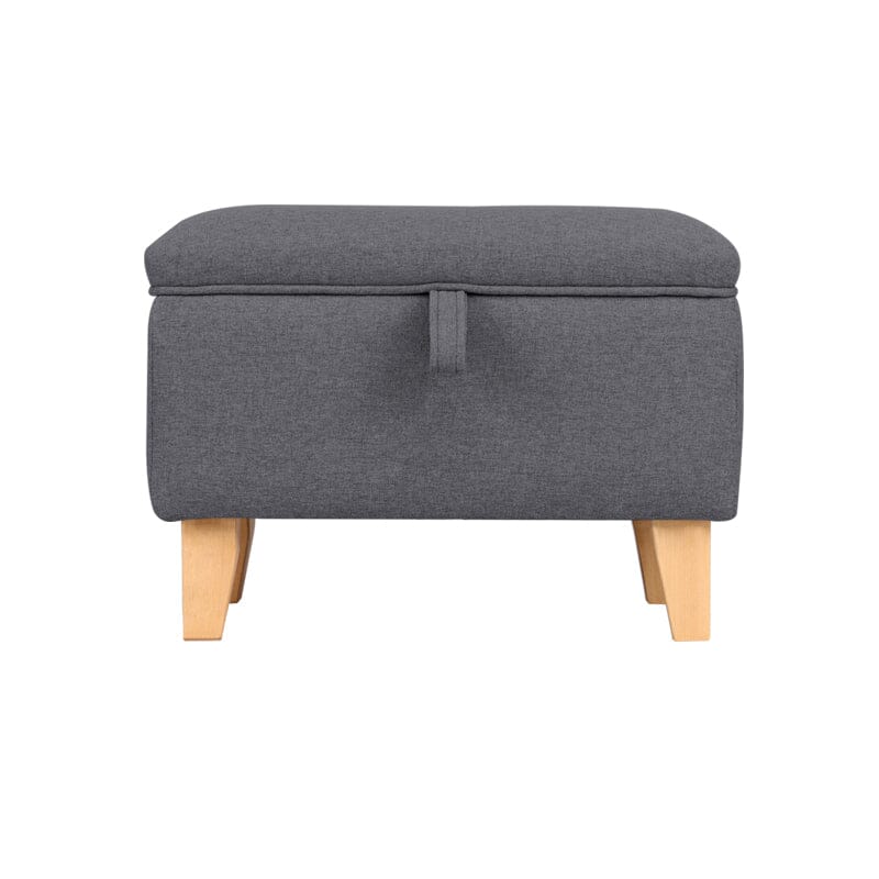 Linen Upholstered Storage Footstool with Solid Wood Legs and Lift-Up Seat Living and Home 