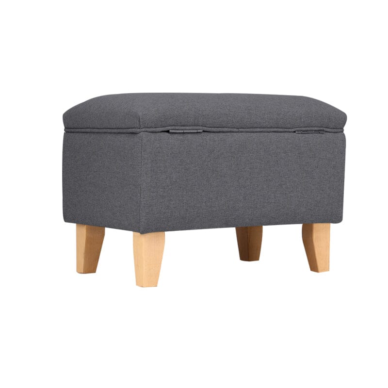 Linen Upholstered Storage Footstool with Solid Wood Legs and Lift-Up Seat Living and Home 
