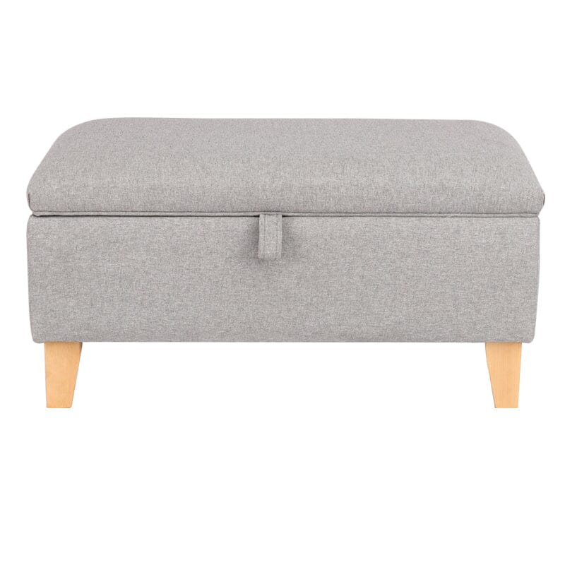 Linen Upholstered Storage Footstool with Solid Wood Legs and Lift-Up Seat Living and Home 