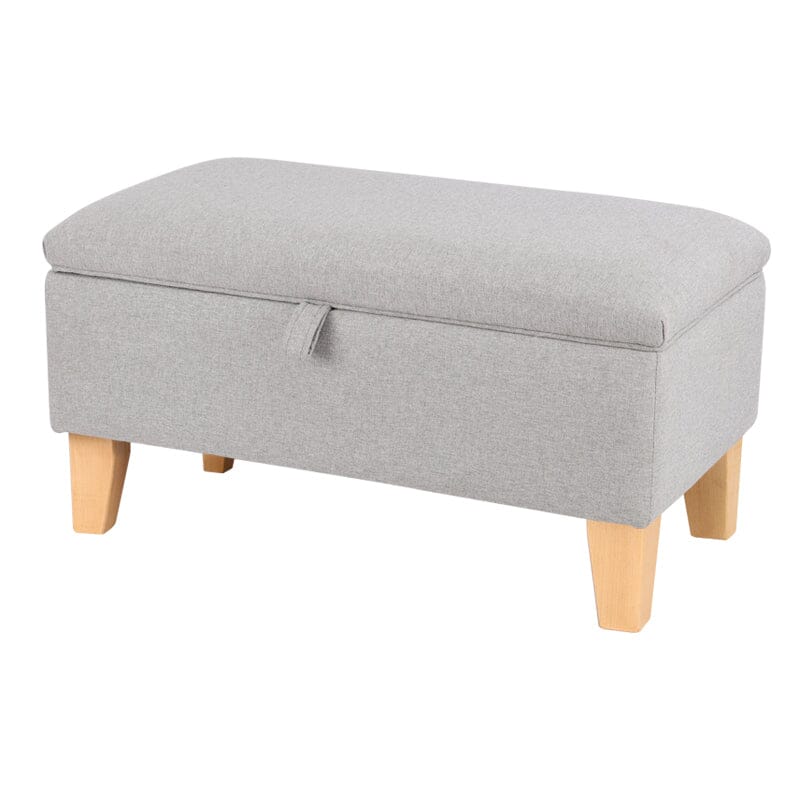 Linen Upholstered Storage Footstool with Solid Wood Legs and Lift-Up Seat Living and Home L Light gray 