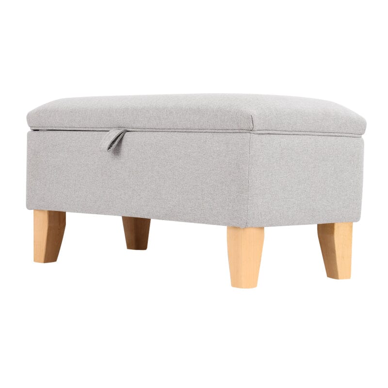 Linen Upholstered Storage Footstool with Solid Wood Legs and Lift-Up Seat Living and Home 