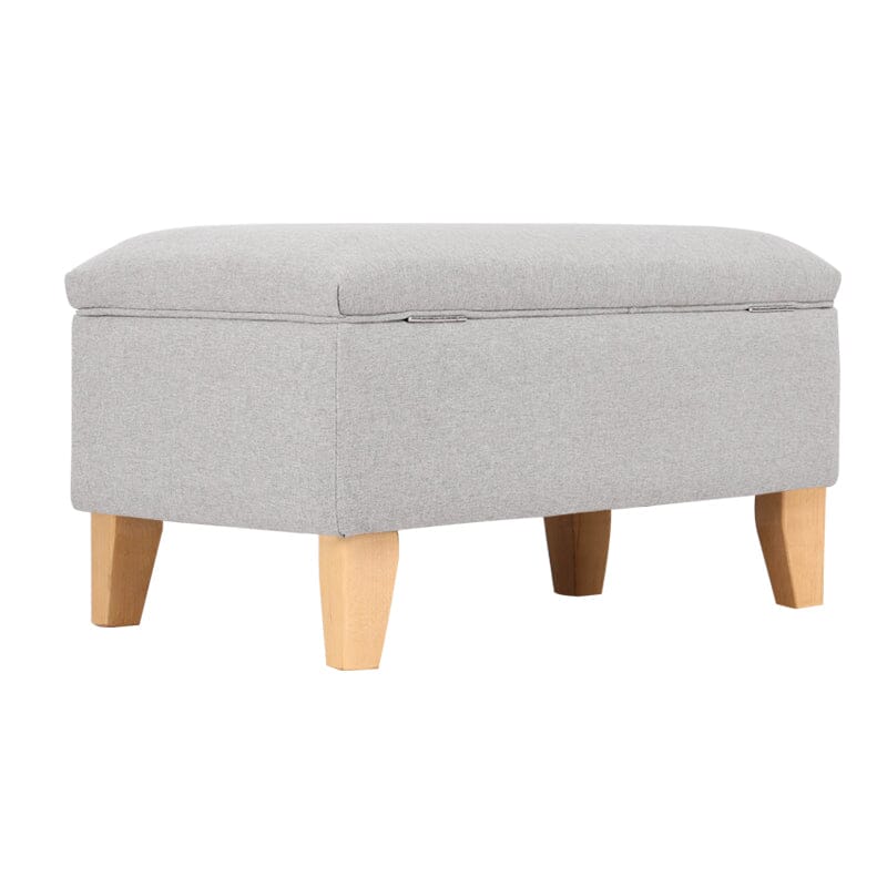Linen Upholstered Storage Footstool with Solid Wood Legs and Lift-Up Seat Living and Home 