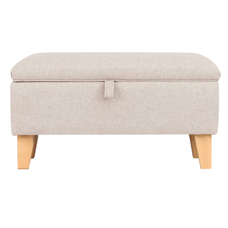 Linen Upholstered Storage Footstool with Solid Wood Legs and Lift-Up Seat Living and Home 