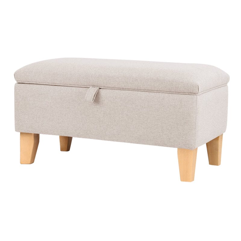 Linen Upholstered Storage Footstool with Solid Wood Legs and Lift-Up Seat Living and Home 